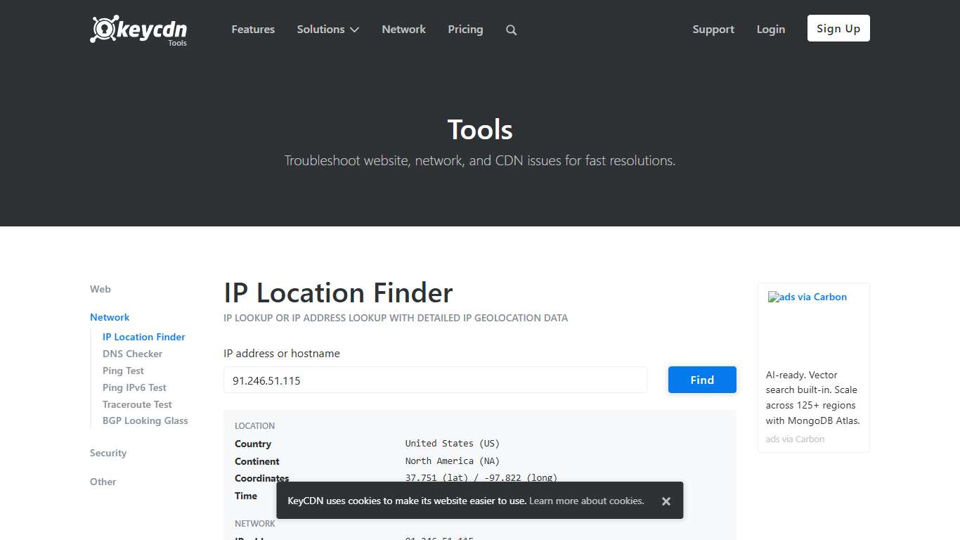 IP Location Finder - IP Lookup With Detailed Geolocation Data KeyCDN Tools
